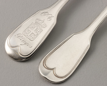 Antique Belgium Silver Tablespoon & Tablefork - Bruges, Auguste Bonnevie, Jerusalem Cross